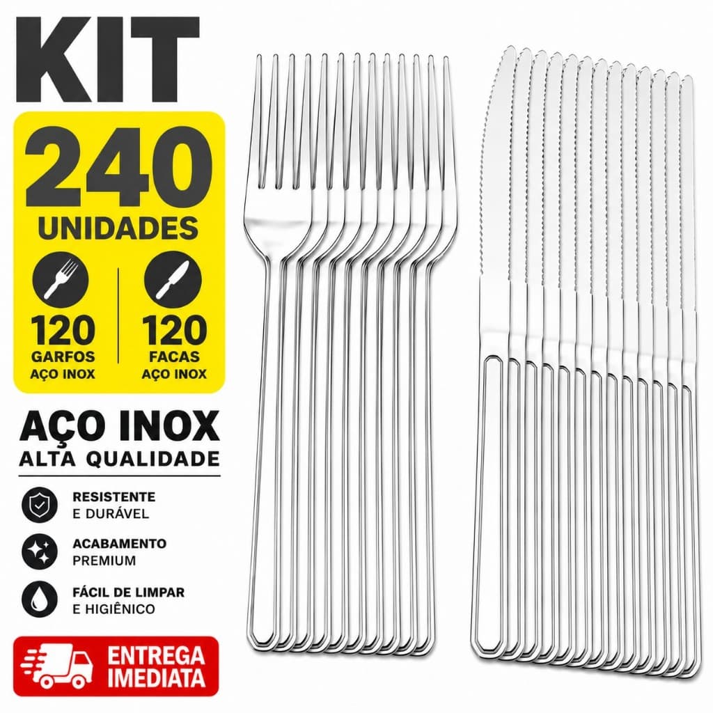 Talheres Inox 120 Garfo 120 Faca Para Restaurantes Lanchonetes Cozinha Inox Premium Churrasco Faqueiro Prateado