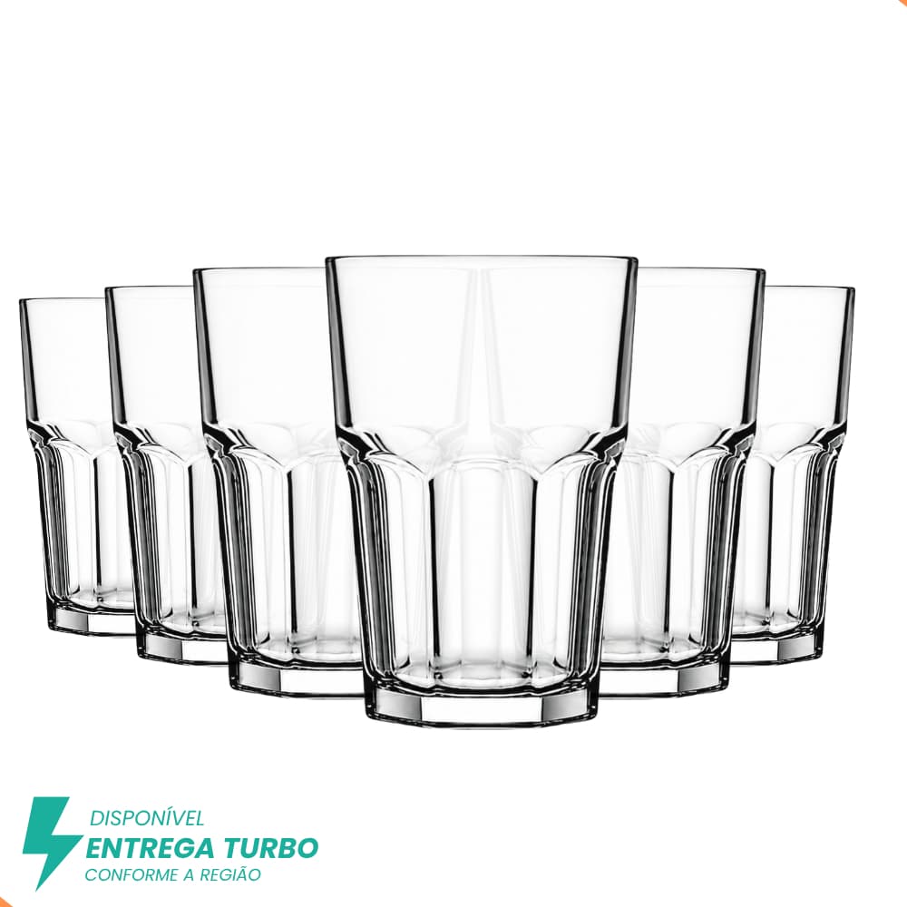 Jogo com 6 Copos de Vidro 350ml – Ideais para Chopp, Whisky, Água, Drinks, Sucos e Refrigerantes