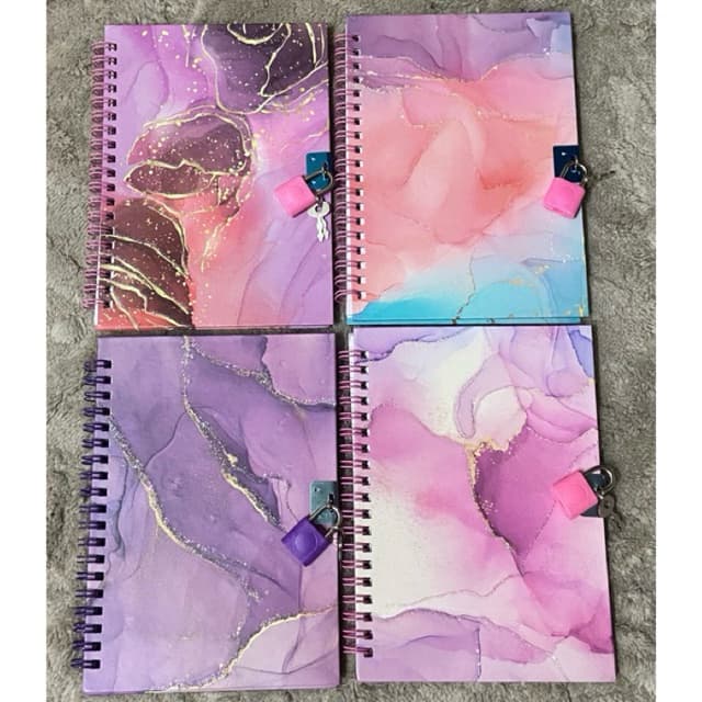 Diário com Cadeado Caderno Bloco de Anotações Rosa Roxo Lilás Papelaria