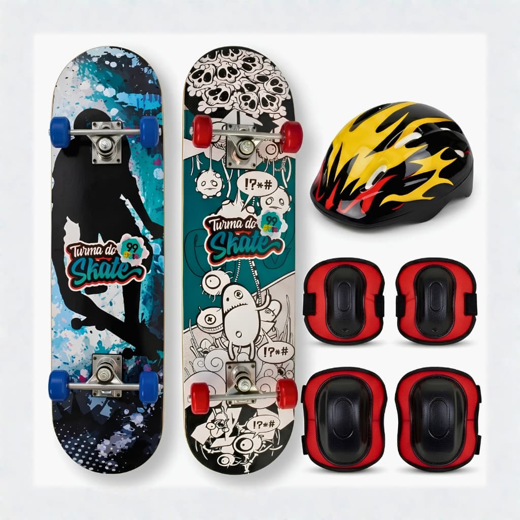 skate infantil proteção Lixa Antiderrapante - C/ Capacete, cotoveleira e Joelheira (cores sortidas)