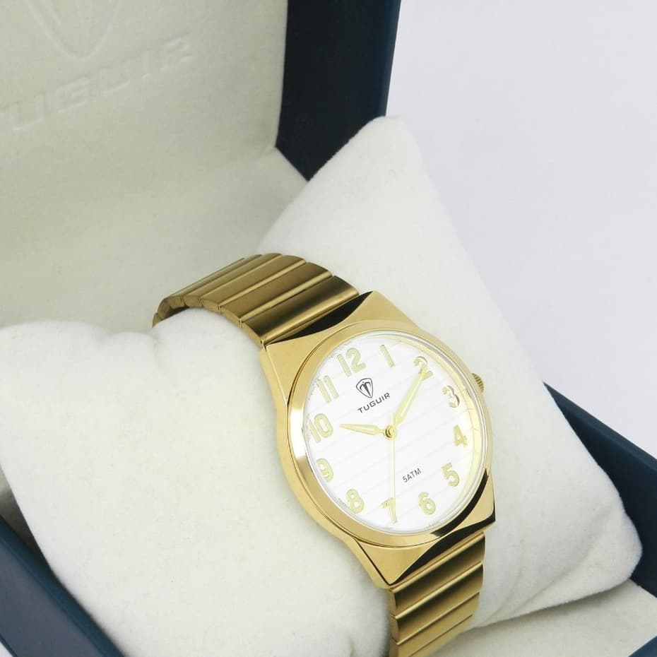 Relógio Unissex Tuguir Analógico TG30486 Dourado e Branco (Resistente à água 5ATM, Vintage, Luxuoso, Charmoso, Fashion)