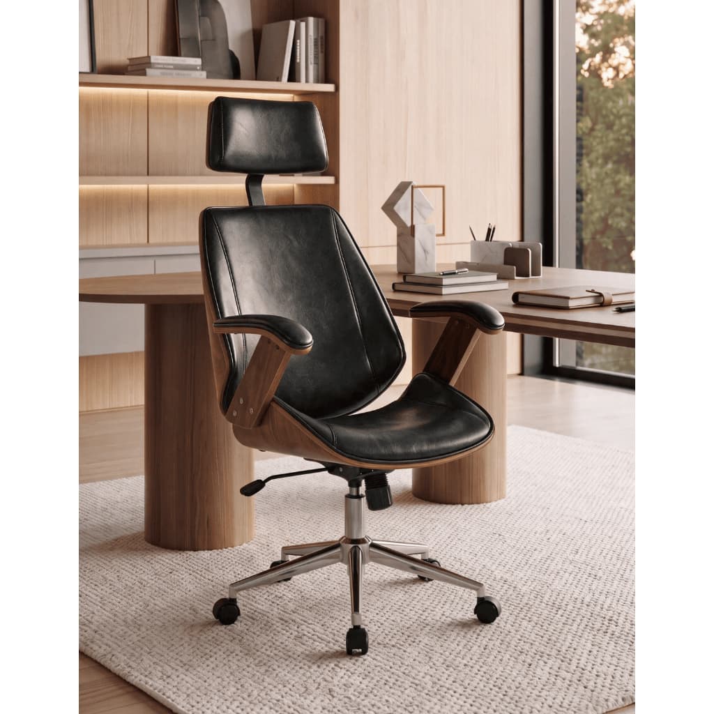 Cadeira de Escritório Ergonômica Giratória HomeNow Kopenhagen Presidente Apoio Cabeça Office Preta