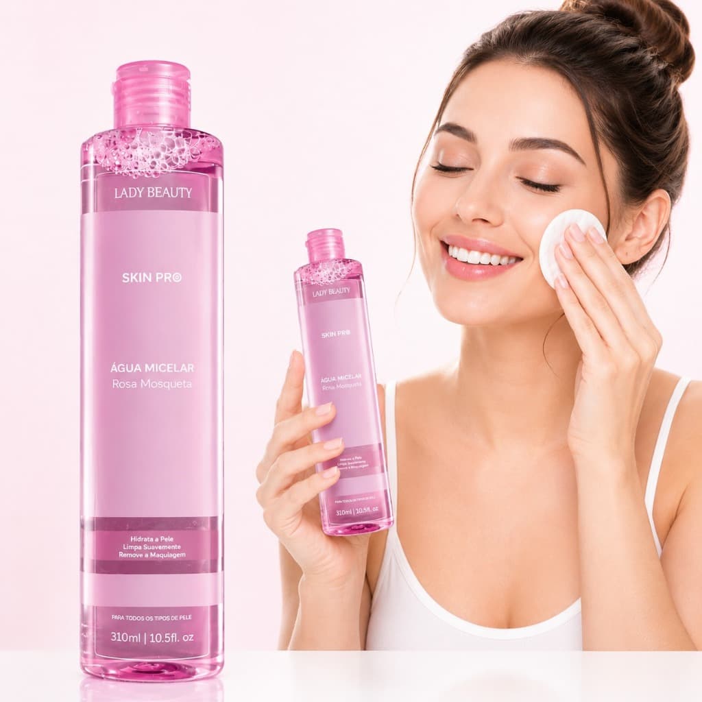 Água Micelar Lady Beauty Rosa Mosqueta 310ml Limpeza Hidratante Sem Enxágue