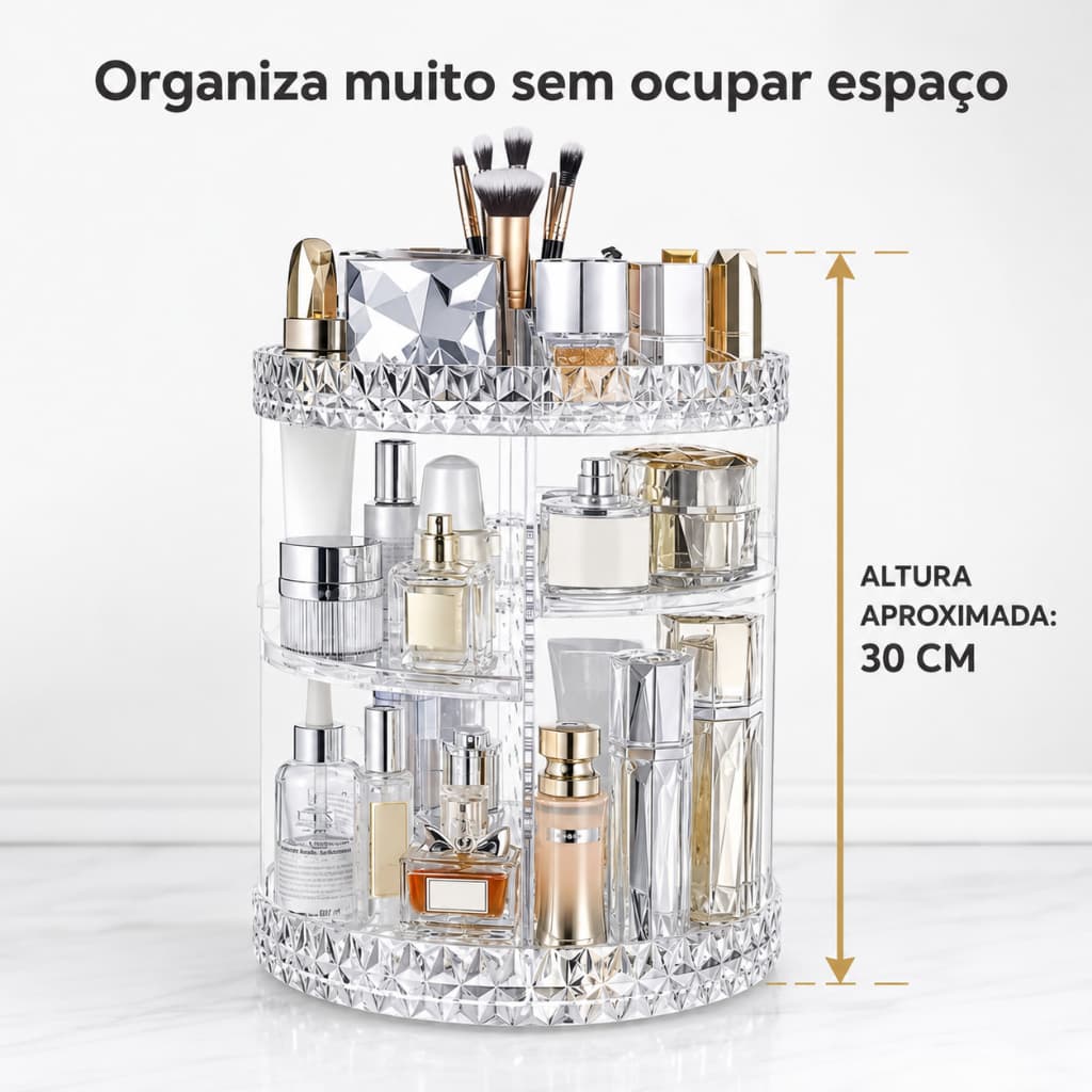 Organizador de Maquiagem Giratório 360° Acrílico 3 Níveis com Prateleiras Ajustáveis para Perfumes