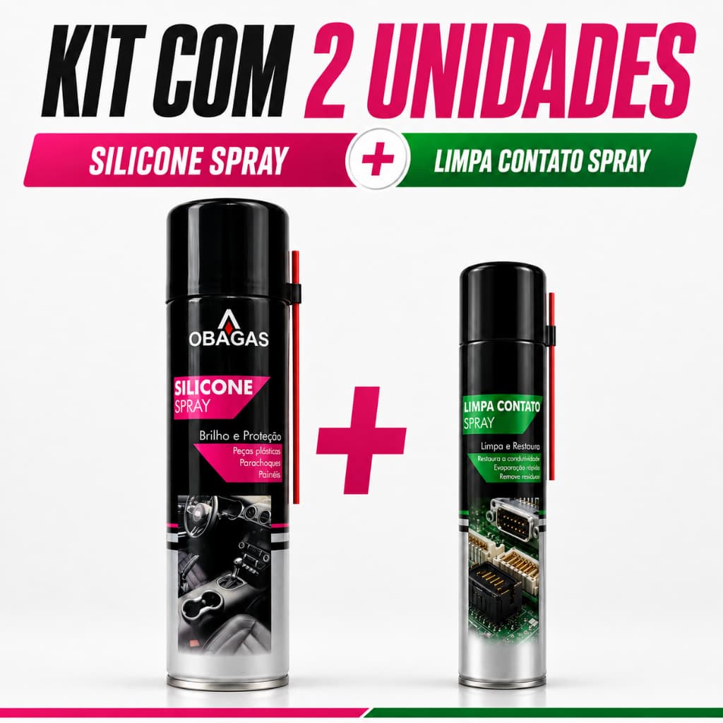 KIT Silicone em Spray + Limpa Contato 180g 350ml Alta Eficiencia Conectores Elétricos, Placas Eletrônicas, Reles e Termi