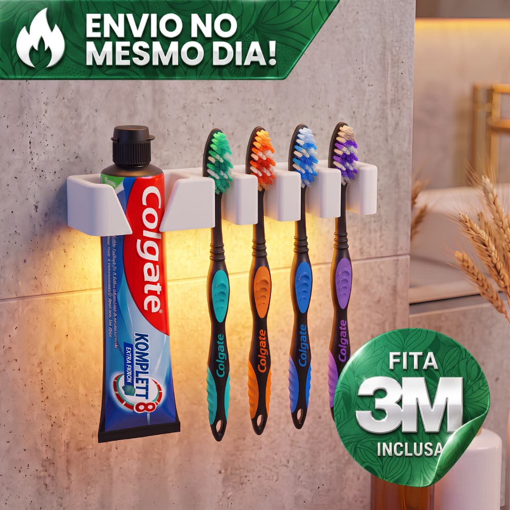 Porta Escova de Dente e Creme Dental 5 em 1 Organizador de Banheiro Adesivo 3M Sem Furar Parede Evita Lodo