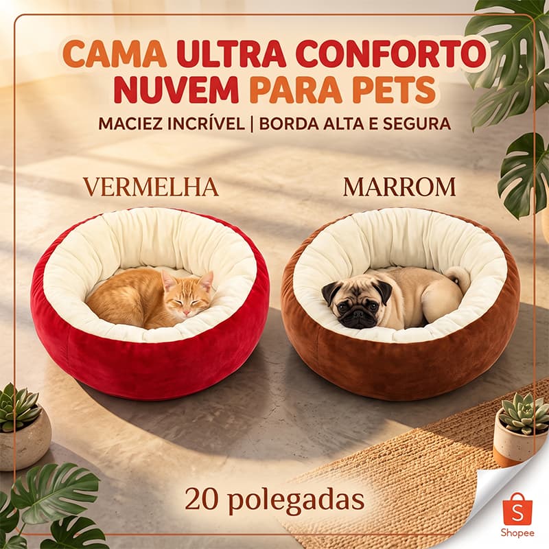 Cama Aconchegante para Pets – Cama de Pelúcia Espessa e Segura para Gatos e Cães de Pequeno e Médio Porte