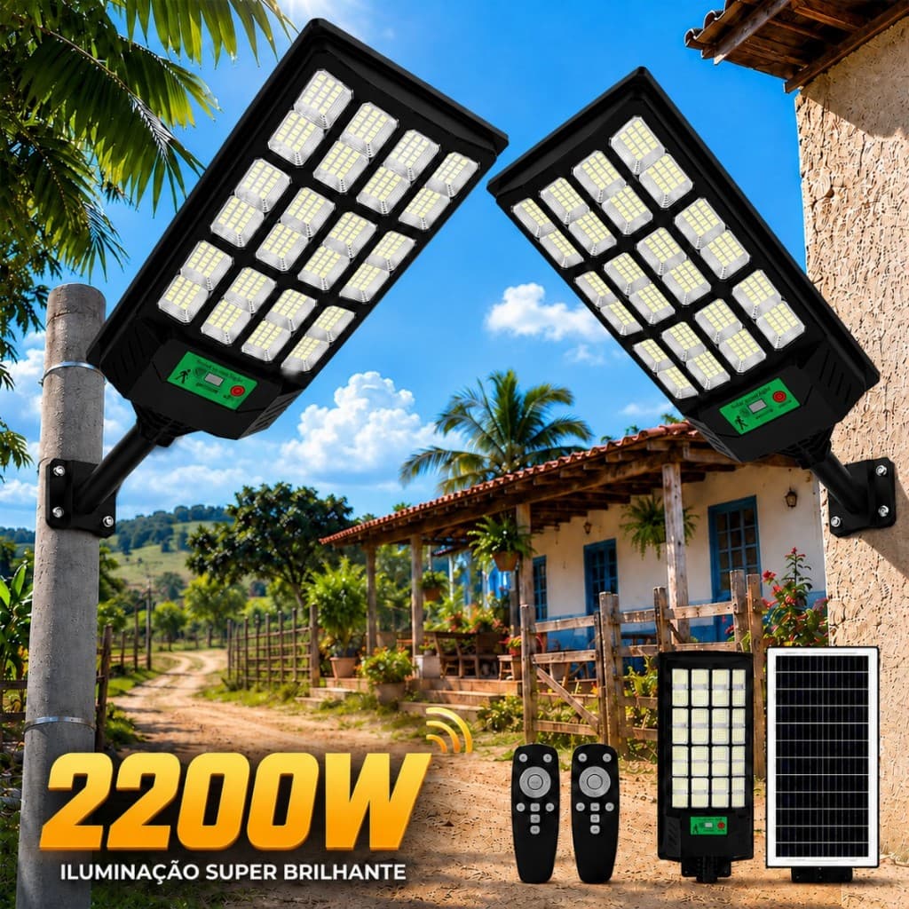 Kit 2 Luminária Solar Luz Solar Iluminação Externa 2200W/2000W/1800W/1600W