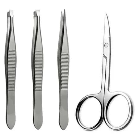 Kit Profissional Sobrancelha Pinça Reta Chanfrada Fina + Tesoura Sobrancelha Cílios Reta