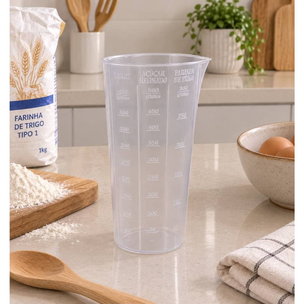 Copo Medidor Dosador Graduado Medida Certa 500ml Com Bico De Plástico Rischioto Multiuso Casa Cozinha