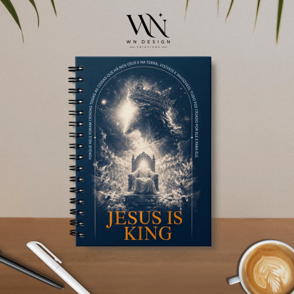 Caderno Espiral JESUS IS KING A5 Capa Dura | Miolo Pautado ou Sem Pauta 70g