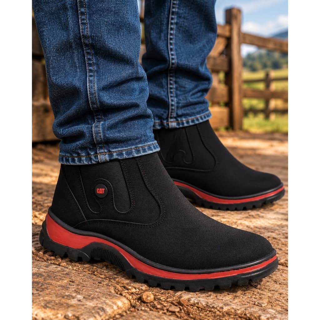 Bota Texana Masculina Botina Caterpillar Calce Facil Sola Borracha Lona Reforçada