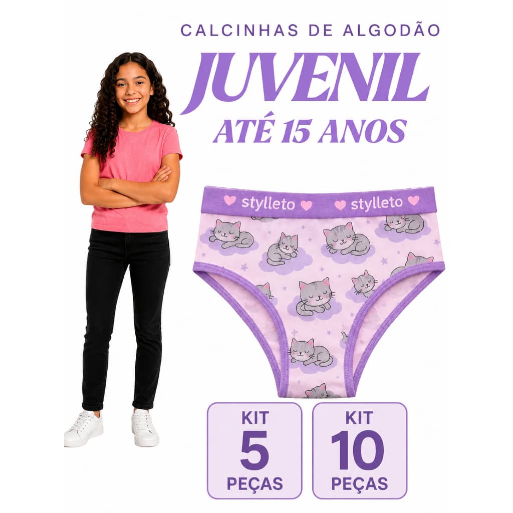 KIT 5 E 10 CALÇOLINHAS JUVENIL MENINA MOÇA EM ALGODÃO COM FORRO MODA INFANTIL E JUVENIL COM QUALIDADE E CONFORTO
