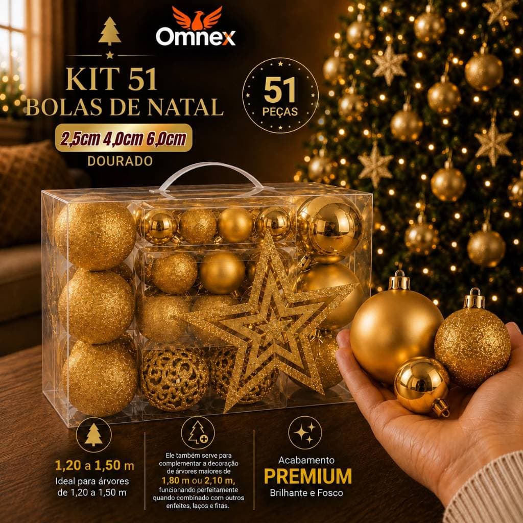 Kit 50/100 Bolas de Natal Mista Lisas Glitter Decoração Enfeite Árvore de Natal com Ponteira