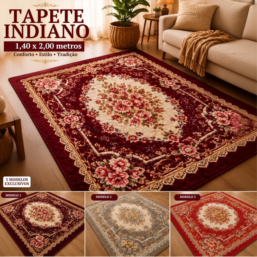 Tapete Indiano 1,40x2,00m Para Sala Quarto Floral Decorativo Estampas clássico ornamental