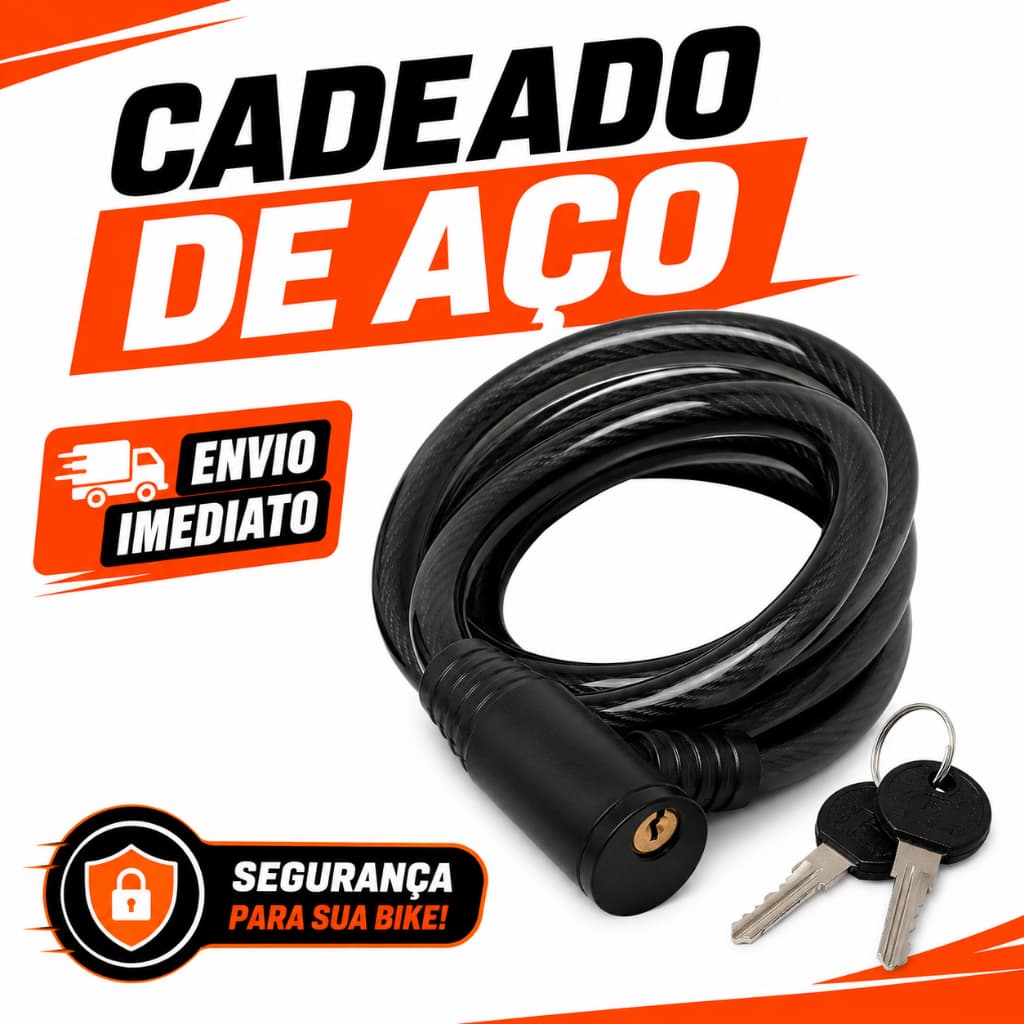 Cadeado Bike Moto GTA 1,5m x 12mm Espiral Aço Reforçado com Chave Reserva Antifurto Segurança Universal