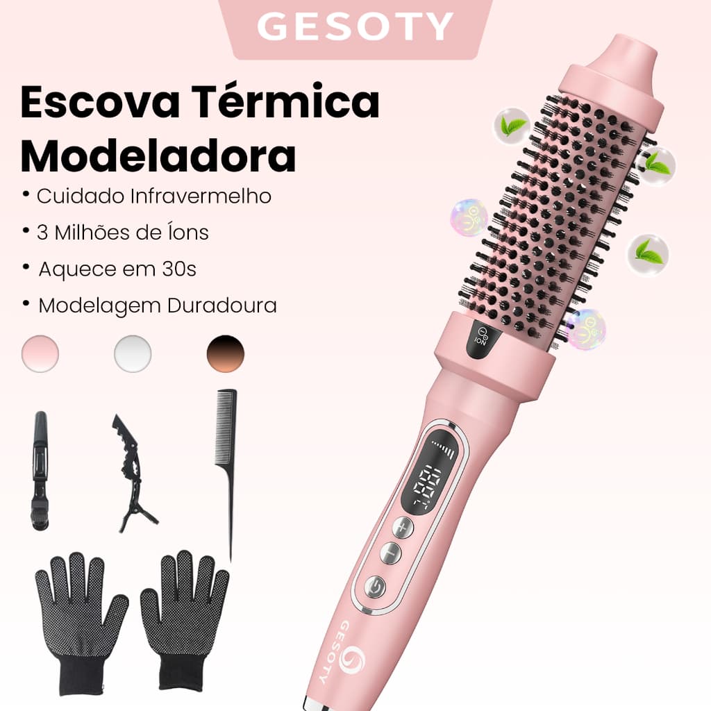 Modelador de Cachos Gesoty Cerâmica Turmalina, Íons Negativos Infravermelho Bivolt 110‑240V, Volume e Brilho nos Fios