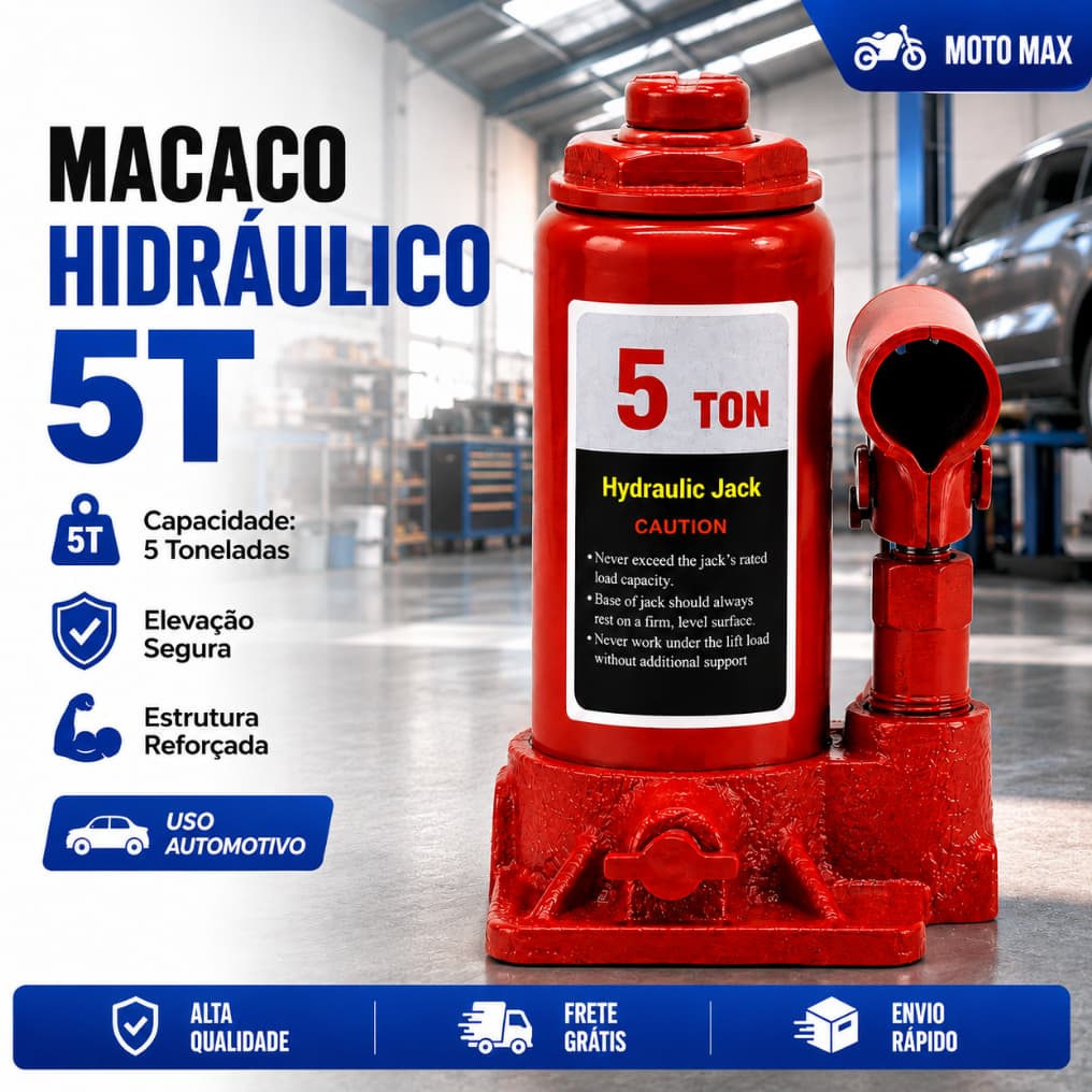 Macaco Hidráulico Garrafa 5T – Suporta Até 5000kg para Elevação de Veículos