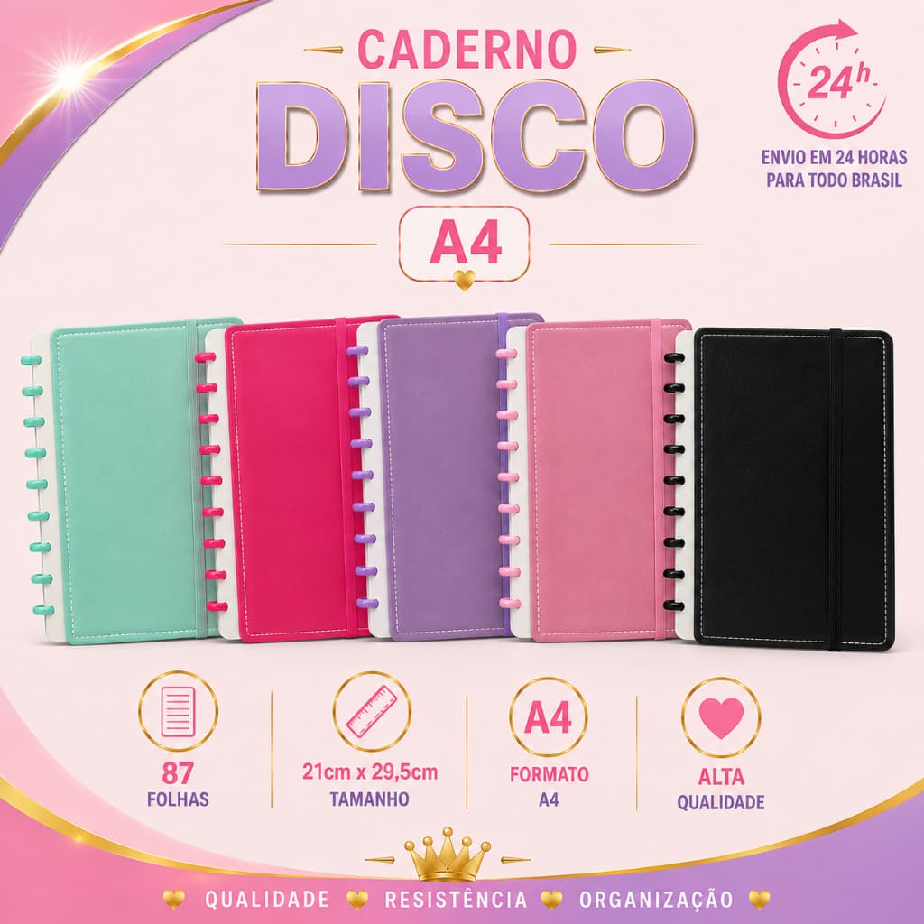 Caderno de discos  removíveis Caderno Mágico A4 Capa Dura - Cores Sortidas  87 Folhas