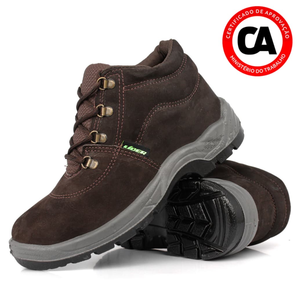 Bota de Segurança Nobuck Marrom com CA | Bota Masculina de Trabalho Reforçada para Obra, Construção e Indústria