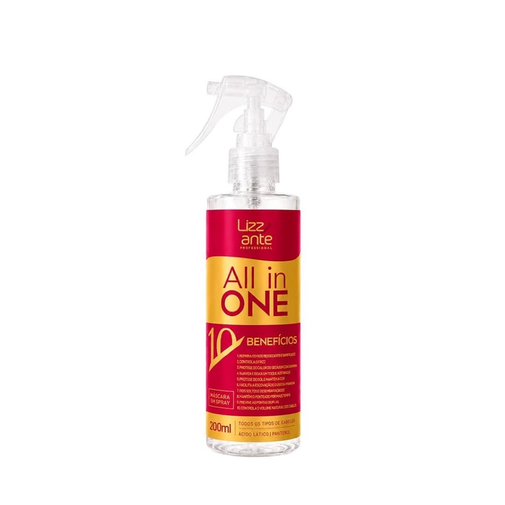 Máscara em Spray All in One 200ml - Protetor Térmico Sem Enxágue - 10 em 1 - Brilho Intenso Anti Frizz Leave-in