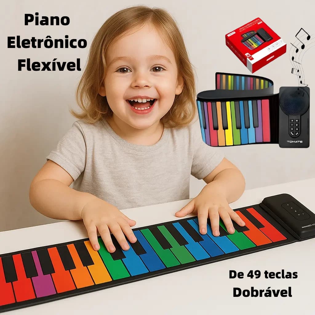Teclado Musical Eletrônico Flexível 49 Teclas Coloridas Recarregável para Crianças e Adultos Tomate MSY 9994