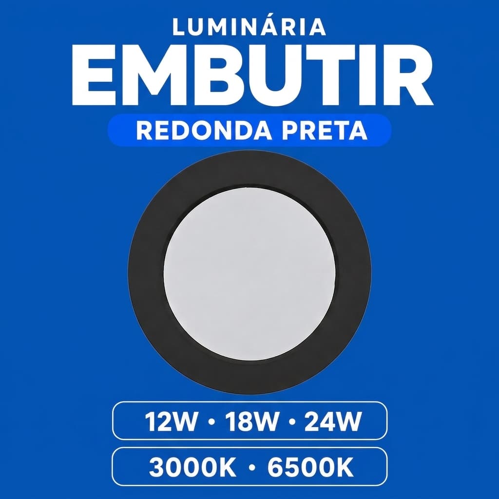Luminária Painel Plafon Embutir 12W 18W 24W 6500K 3000k Preto Elgin