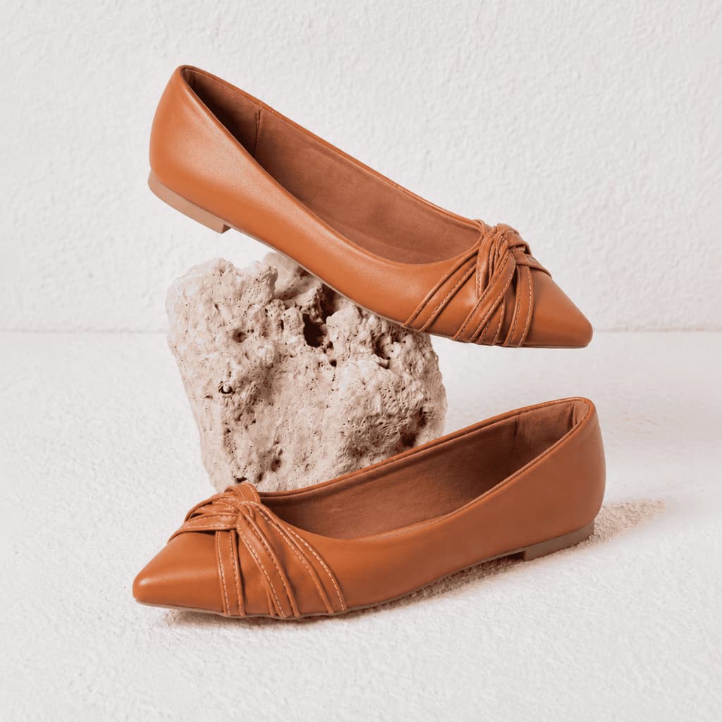 Sapatilha Feminina Bico Fino Confortável de Alto nivel com Nó Caramelo Elegante. FRETE GRATIS