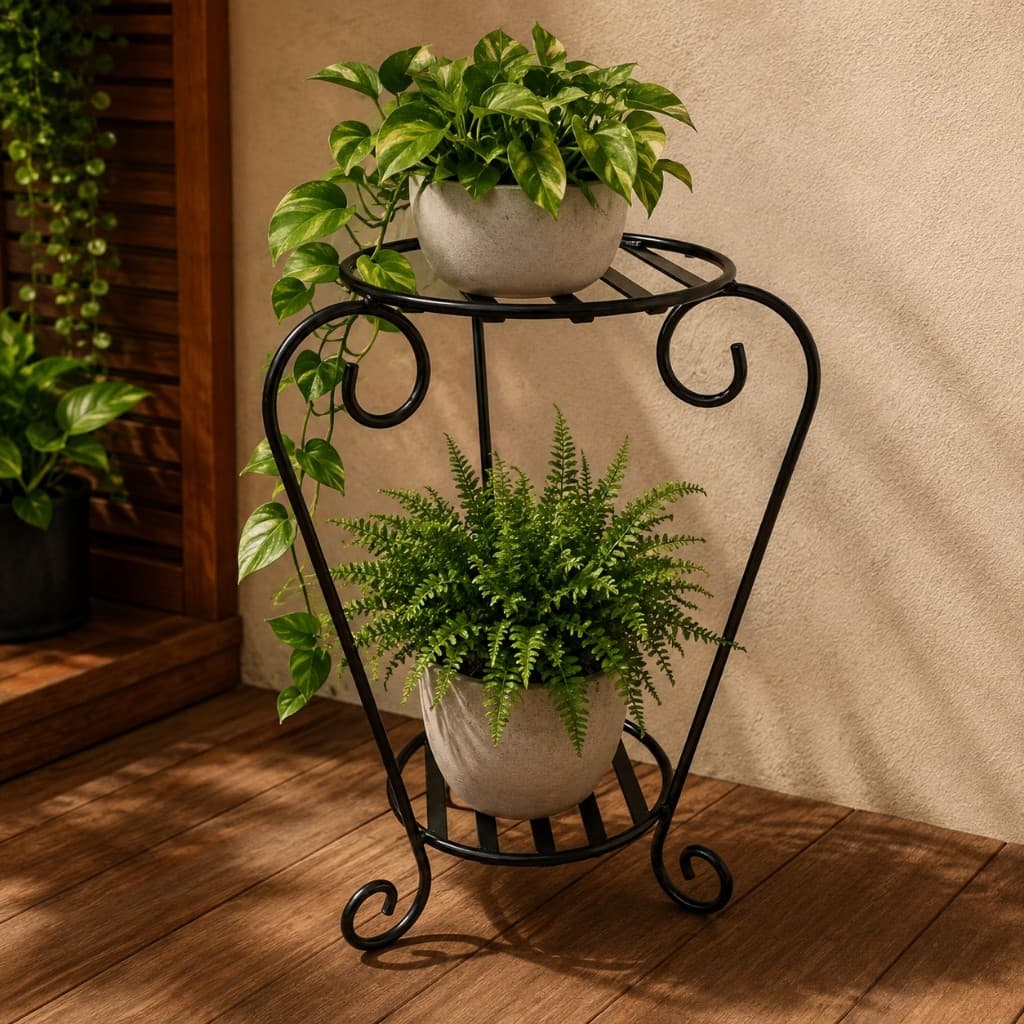 Suporte para Plantas 2 Andares em Ferro | Floreira Decorativa para Vasos | Suporte de Plantas