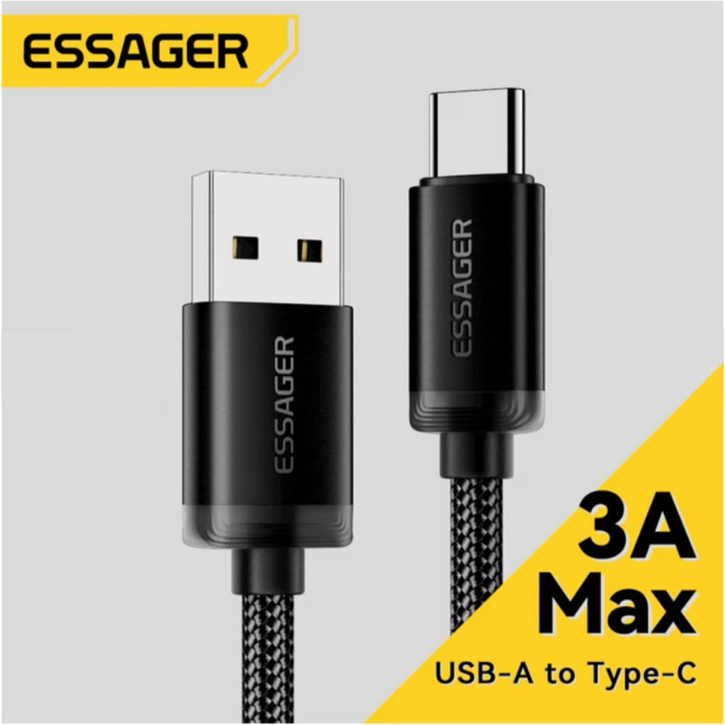 Cabo USB Tipo C Essager 3A Carregador Rápido Display Digital LED 1 Metro