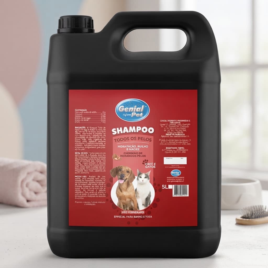 Shampoo Todos os Pelos Morango + Buriti 5L Genial Pet para Cães e Gatos
