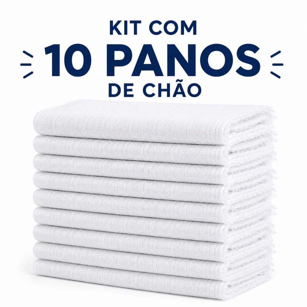Kit 10 Pano de Chão Grande Grosso Saco 75x45cm, Saco Grosso, Alvejado, Limpeza De Casa, Escritório, 100% Algodão
