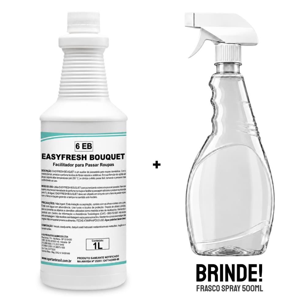 Kit Cheiro de Rica Easyfresh Bouquet 1L Faz 10L Facilitador Passar Roupas Cheiro de Hotel + Frasco Borrifador 500ml