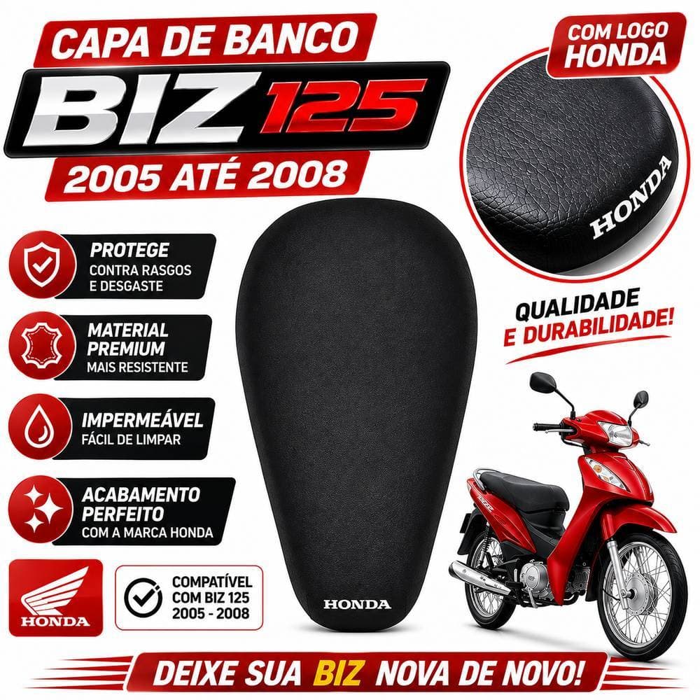 Capa Banco Moto Honda Biz 125 ano 2005 2006 2007 2008 Preta
