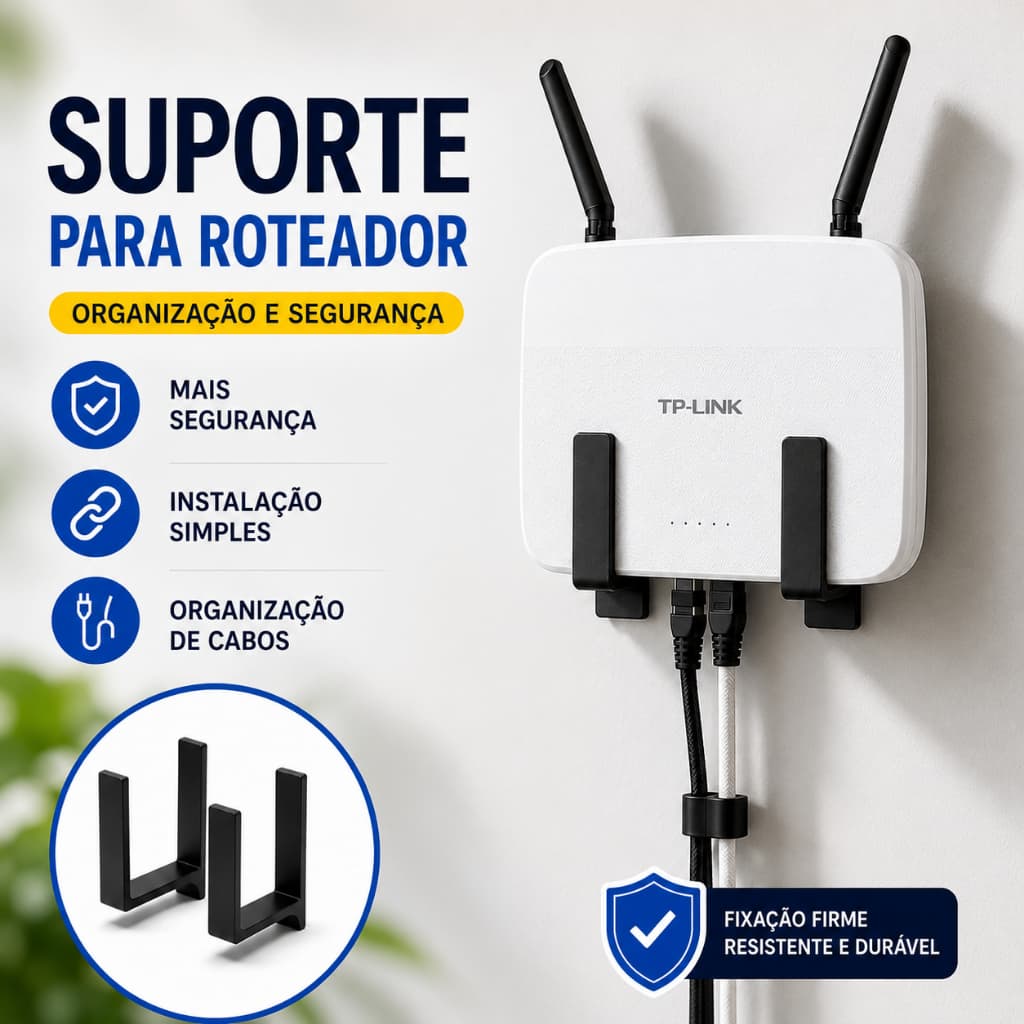 Suporte para Roteador e Modem de Parede Sem Furo com Fita 3M Universal Organizador WiFi Adesivo