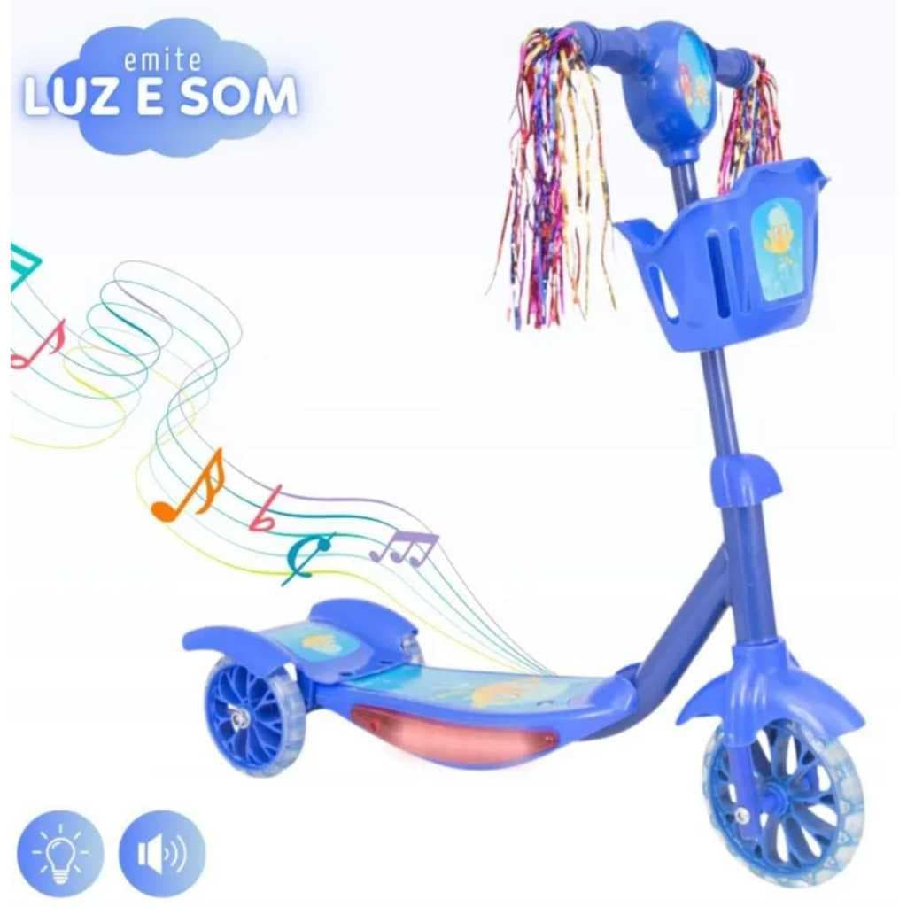 Patinete 3 rodas AZUL com LED para meninos,  menino cheio de energia, curta momentos divertidos