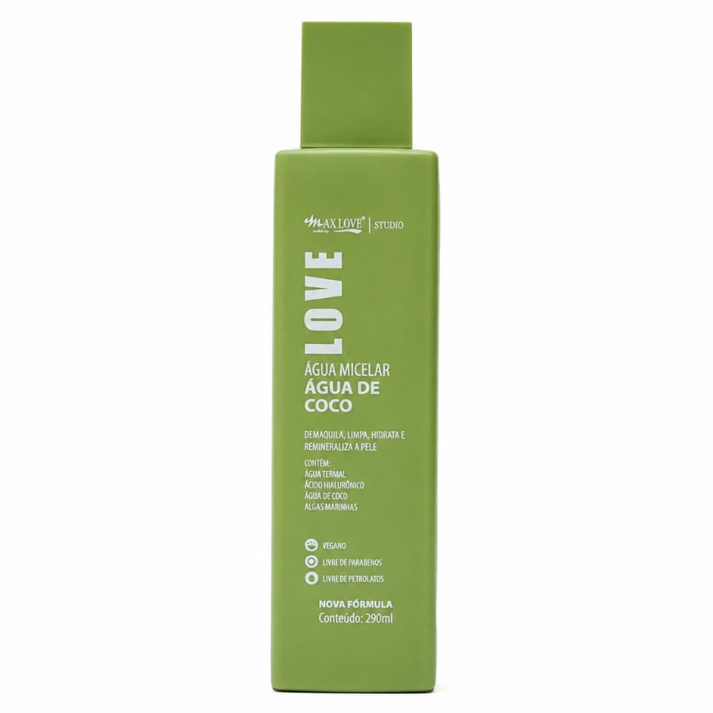 Água Micelar Água de Coco Max Love 290ml | Limpa, Hidrata e Revitaliza a Pele