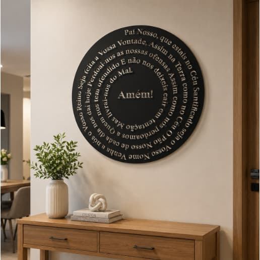 Mandala de Parede em MDF 3mm 60x60cm | Decoração para Sala e Quarto – Preto, Freijó e Branco