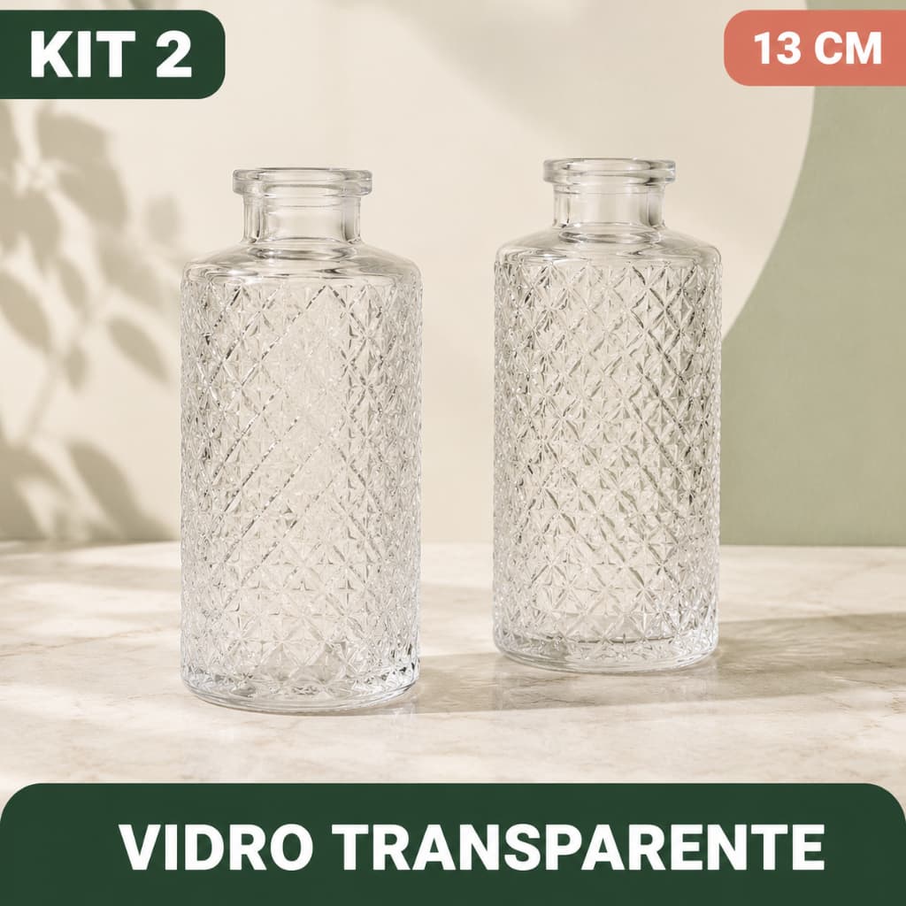 Kit 5 Mini Vaso De Vidro 13 Cm Transparente Para Decoração Moderna Sala Casa