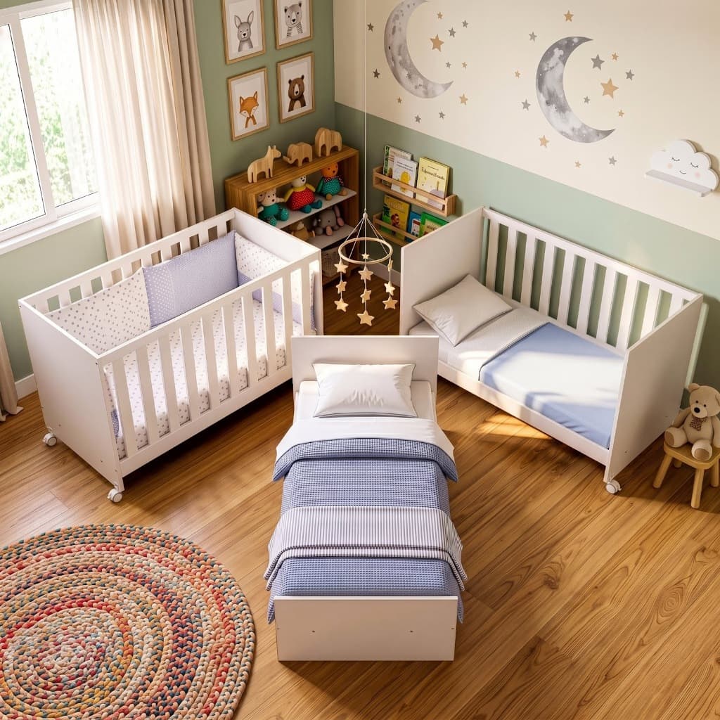 Berço e Mini cama com colchão PREMIUM 3 em 1 Multifuncinal com GRADE de proteção