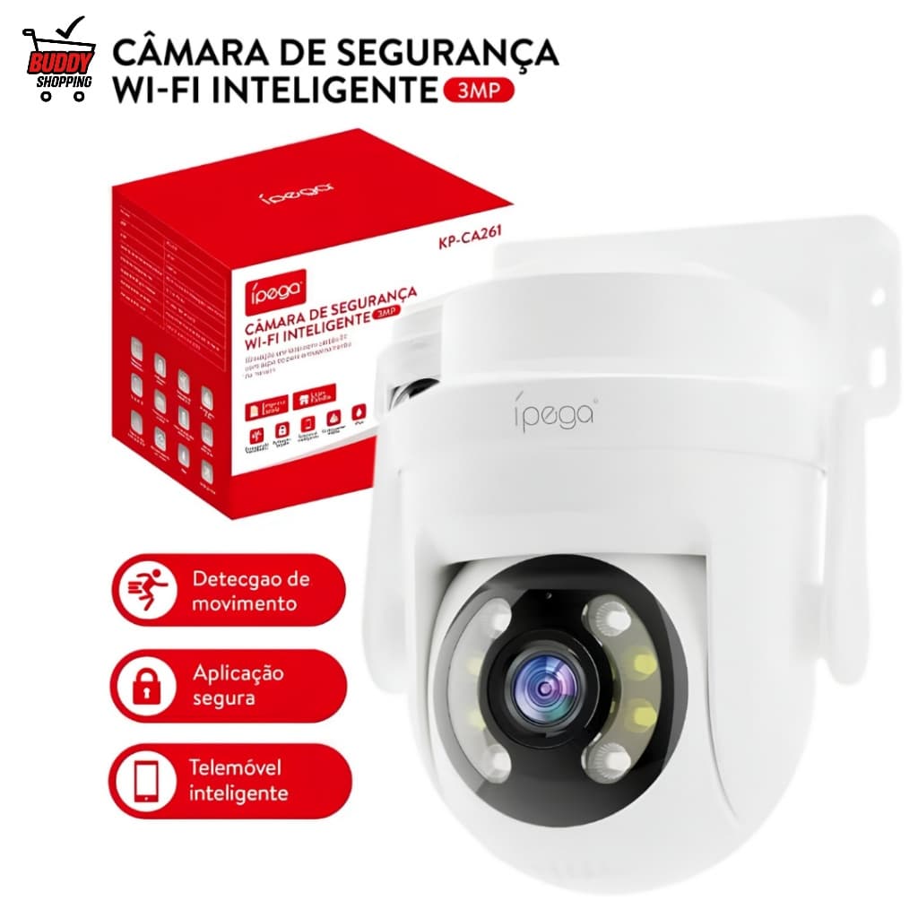 Câmera de Segurança IP Wi-Fi KP-CA261 3MP Rotativa 340° App e Cartão até 128GB