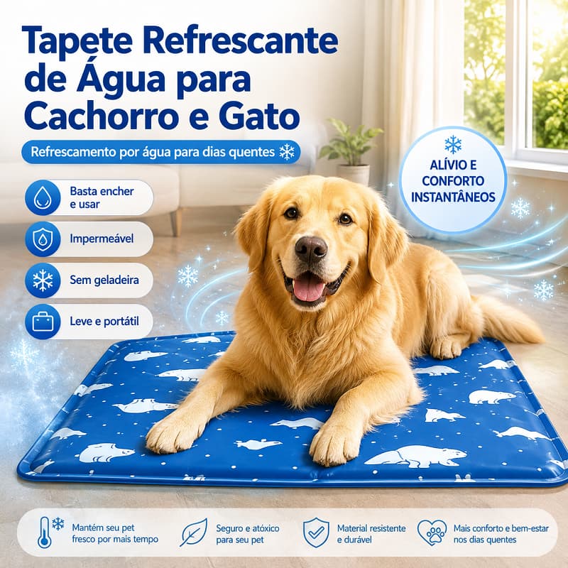 Tapete Gelado de Água para Pet 60x90cm Refrescante Espessado Resistente a Riscos Cães e Gatos