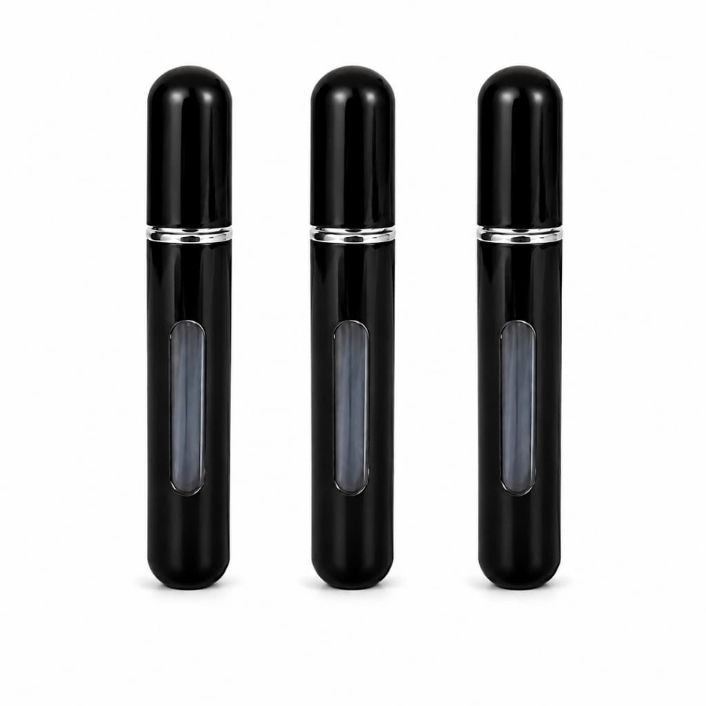 Kit 3 Porta Perfume Recarregável Preto Brilho Frasco Portátil 5ml