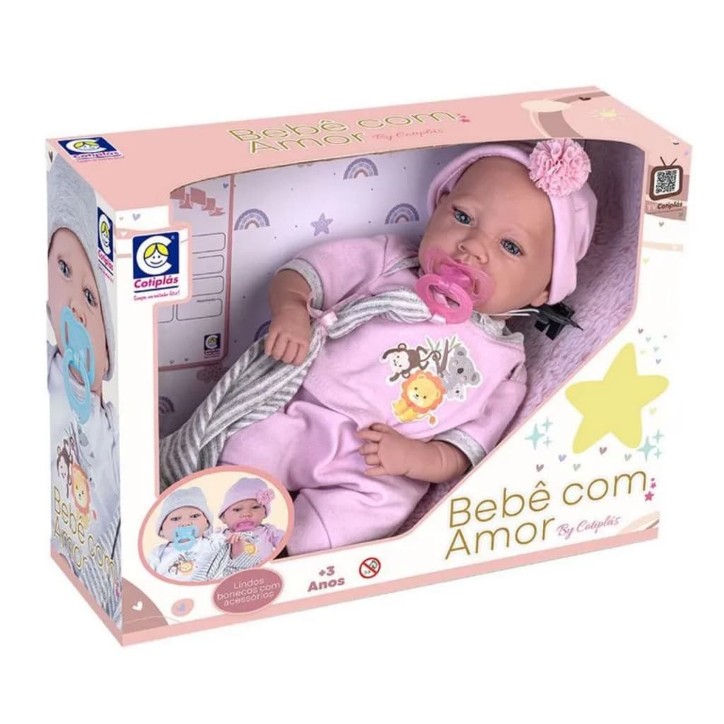 Boneca Reborn Bebê Com Amor By Cotiplás Menina C/ Acessórios