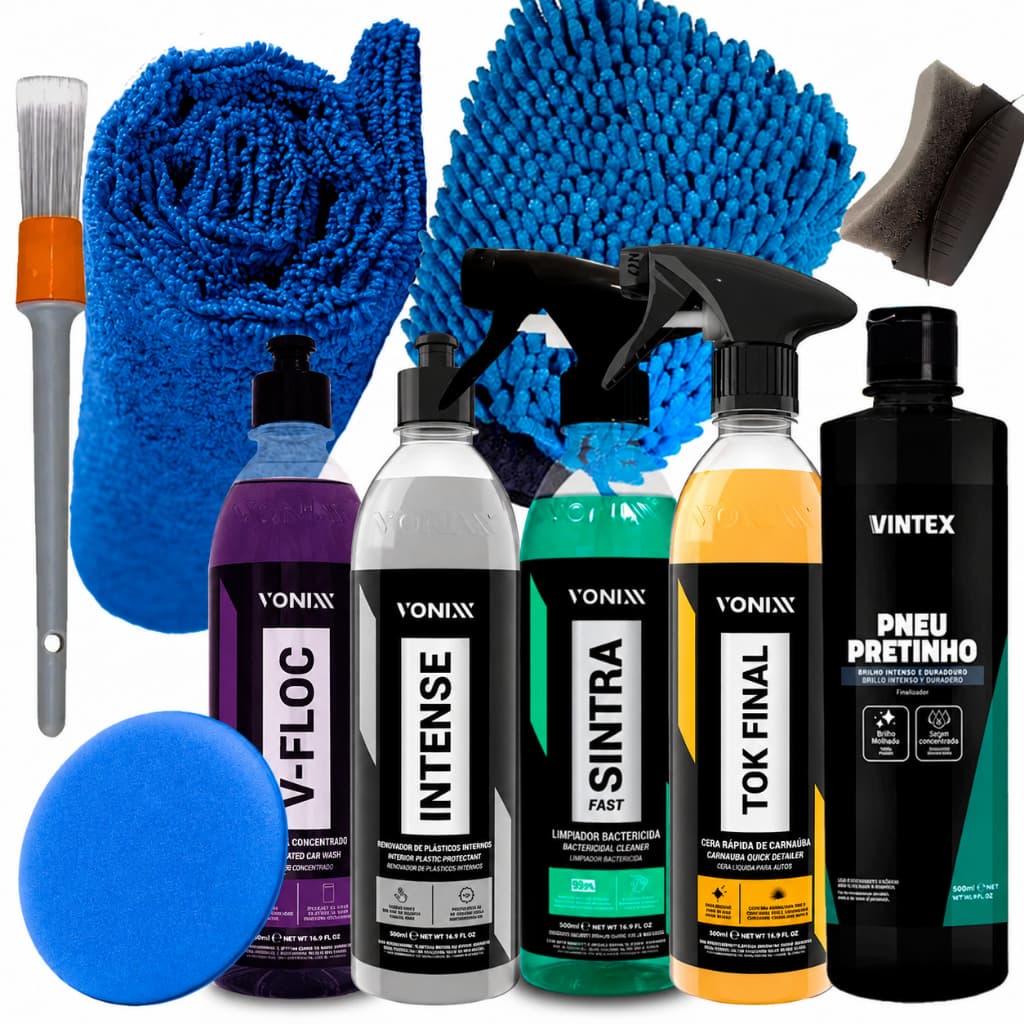 Kit Lavagem Shampoo v-floc Cera Tok Final Intense Sintra Fast pneu pretinho Vonix