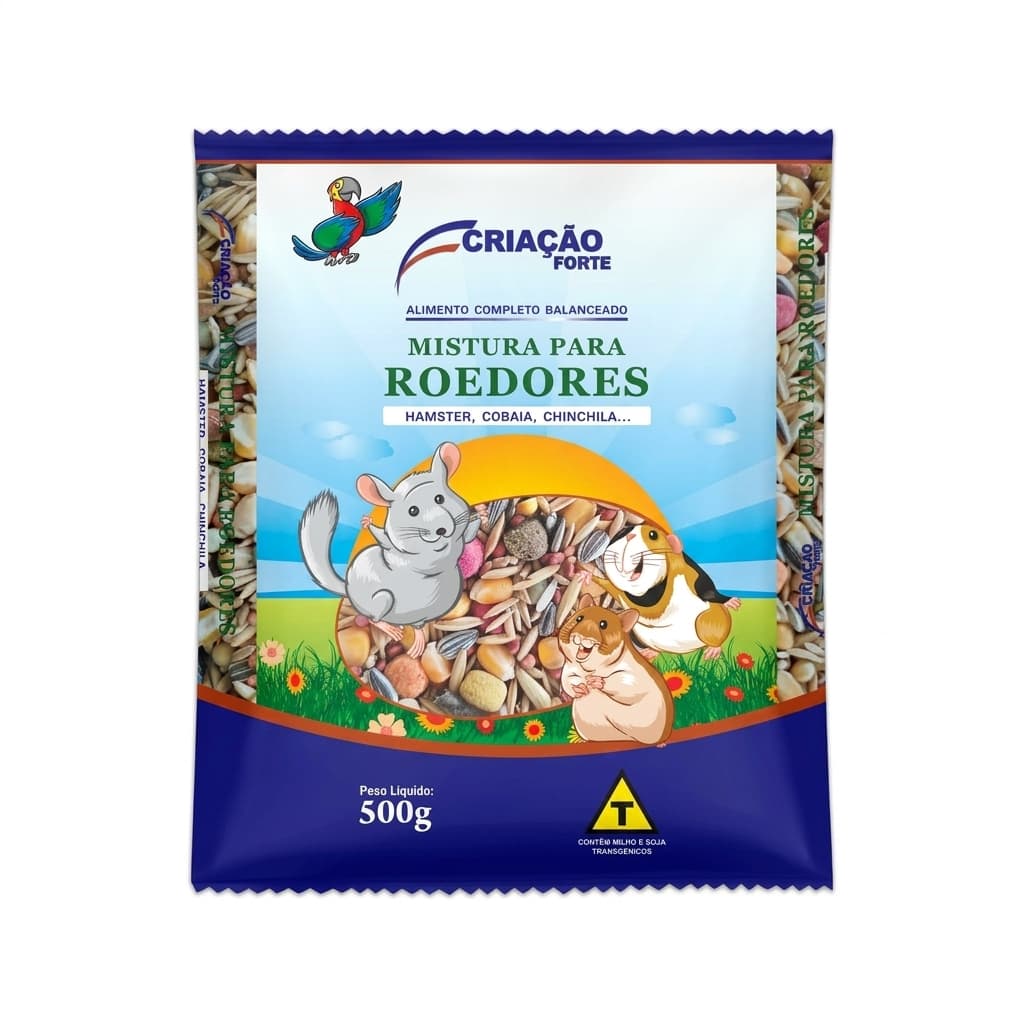 Mistura Roedores Hamster Cobaia Chinchila 500g Passaro Forte Ração