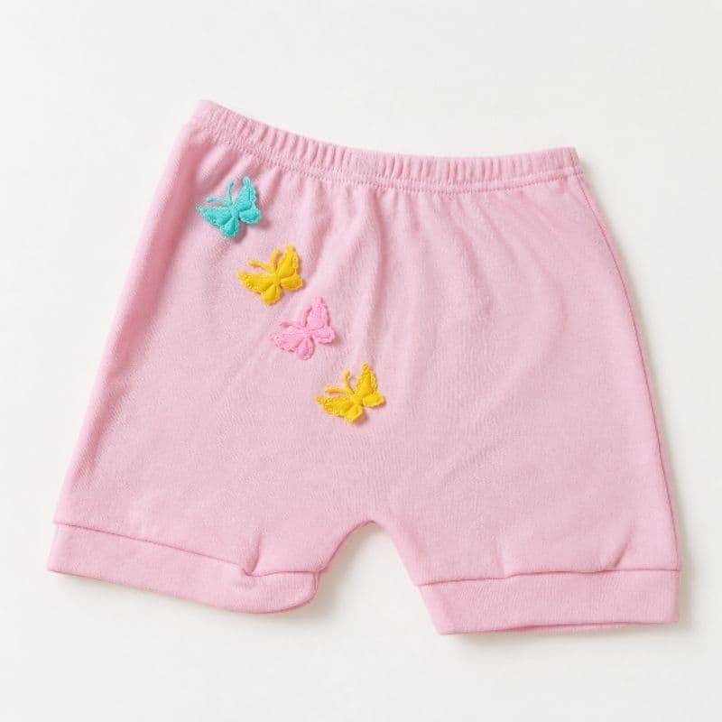 Short Infantil Bebê Menina Rosa com Borboletas Bordadas Confortável Verão