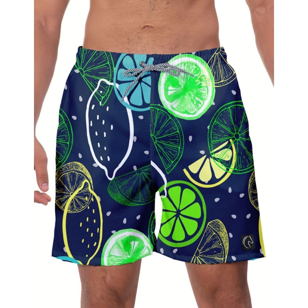 Short Masculino Estampado Lemon Azul e Verde Casual Moda Praia Verão