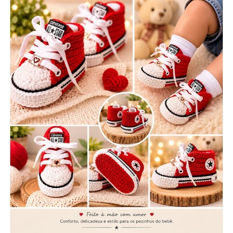 tênis infantil de croche para menino e menina  0 a 12 meses tenis infantil cano alto para presentear