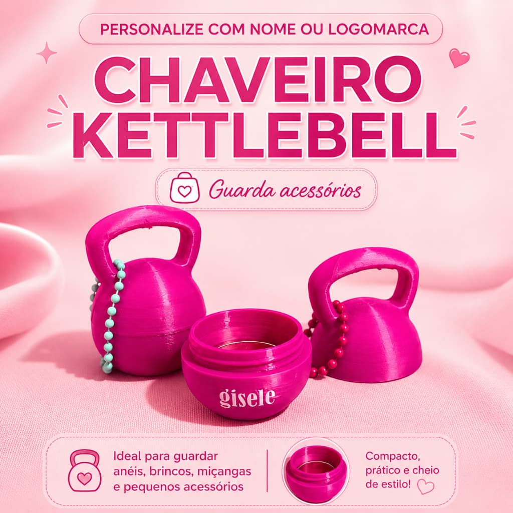 Chaveiro Kettlebell Personalizado Porta Acessórios | Nome ou Logomarca | Mini Kettlebell Academia